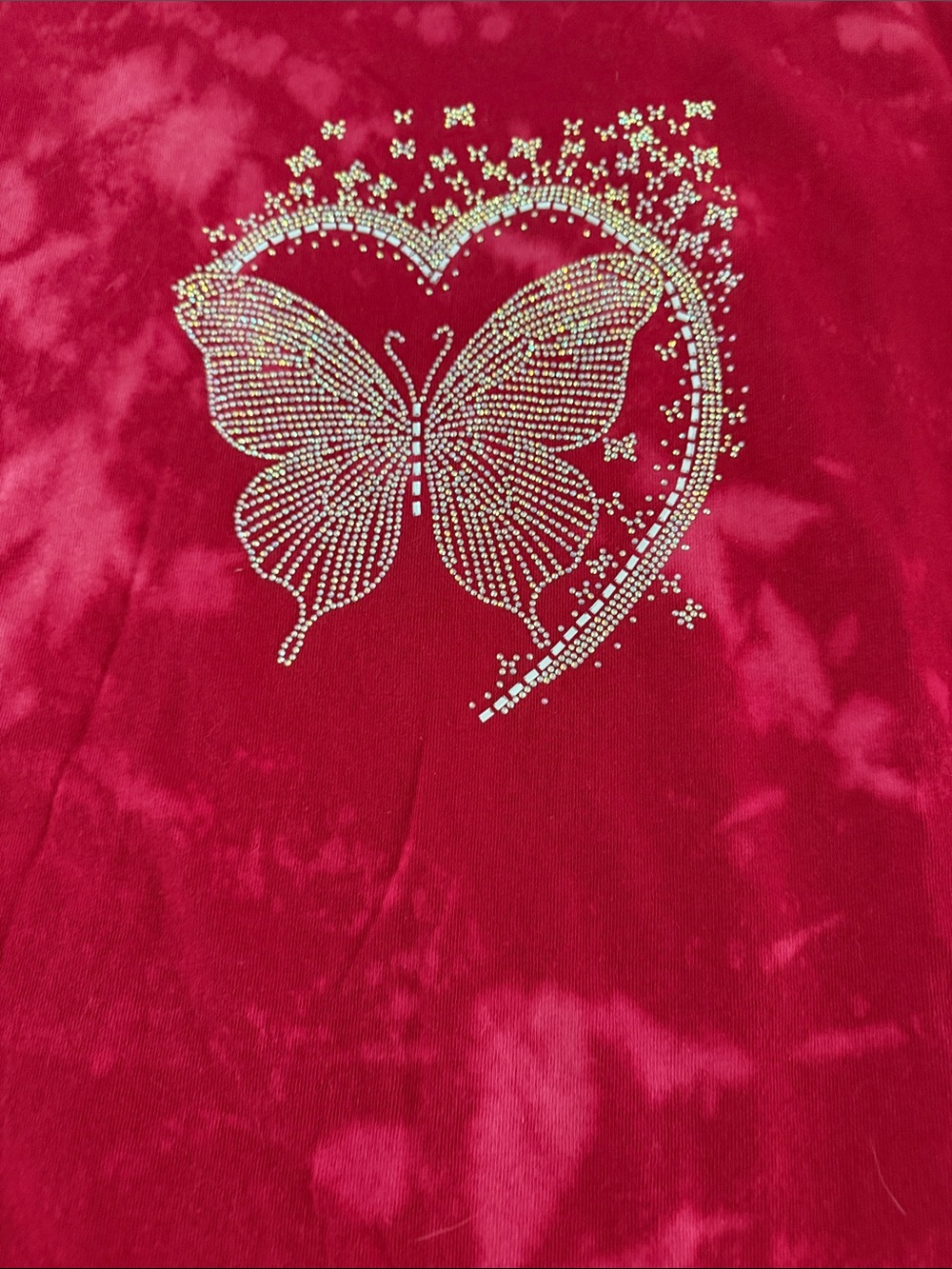 Delta Red Rhinestone Butterfly Heart Short Sleeve Tee